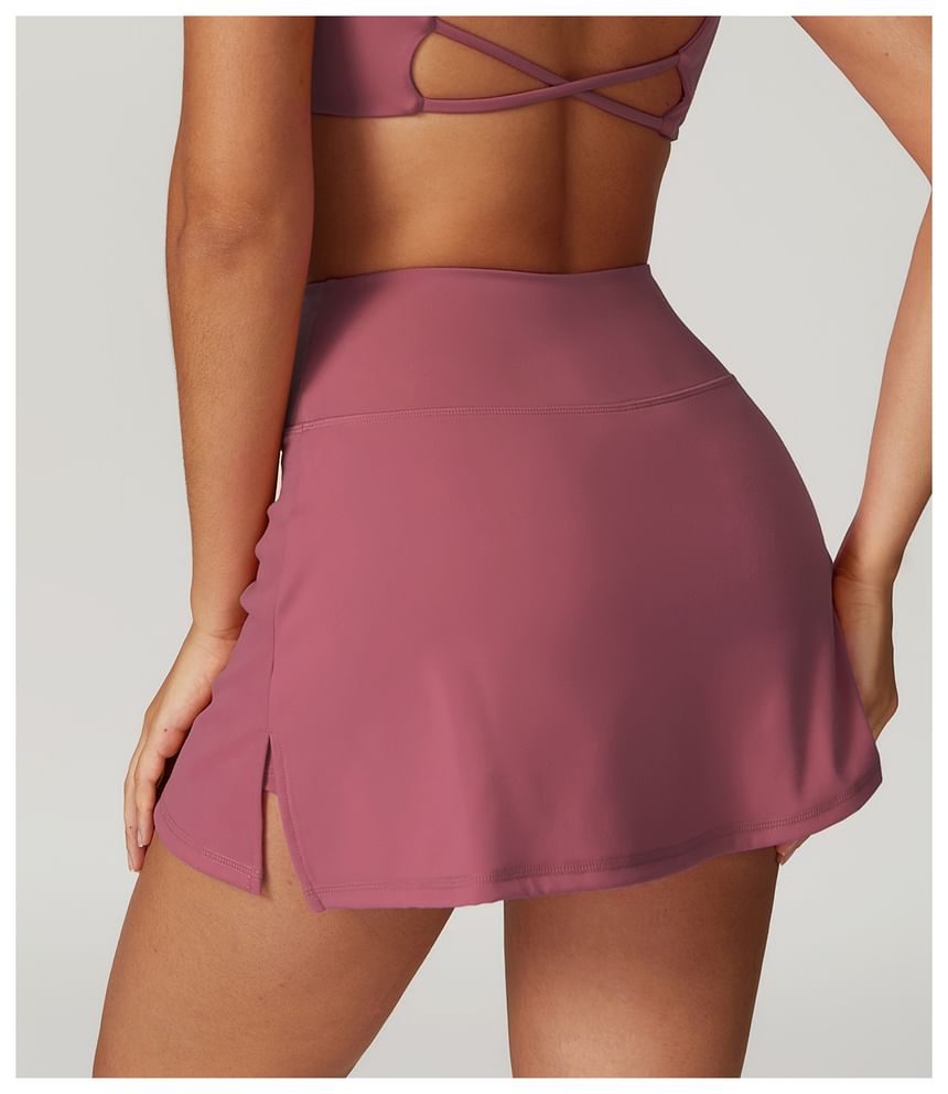 Skinniano - Hoge taille effen split mini A-lijn sportrok