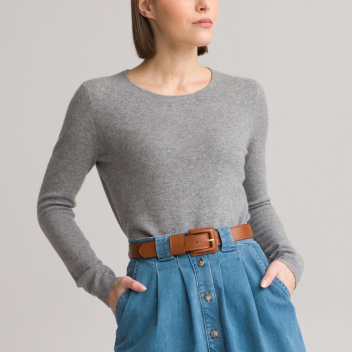 ANNE WEYBURN<br>Suéter de gola redonda, puro cashmere