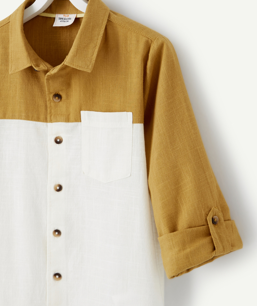 CHEMISE GARÇON EN COTON BLANC ET CAMEL