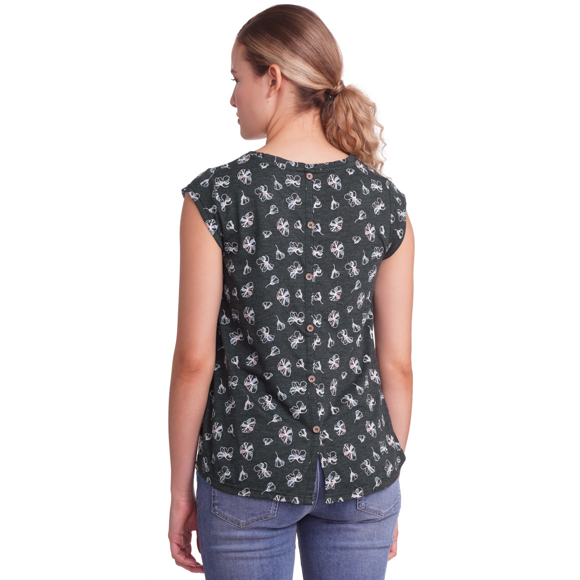Gina Damen T-Shirt mit Zier-Knopfleiste dunkelgrau