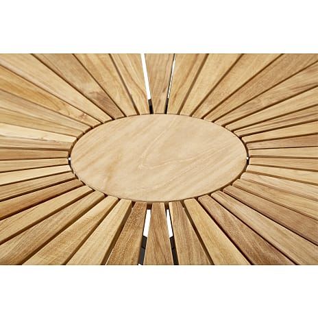 Kerteminde teak Ø130 cm, antracit stel med 6 Mood teak stole