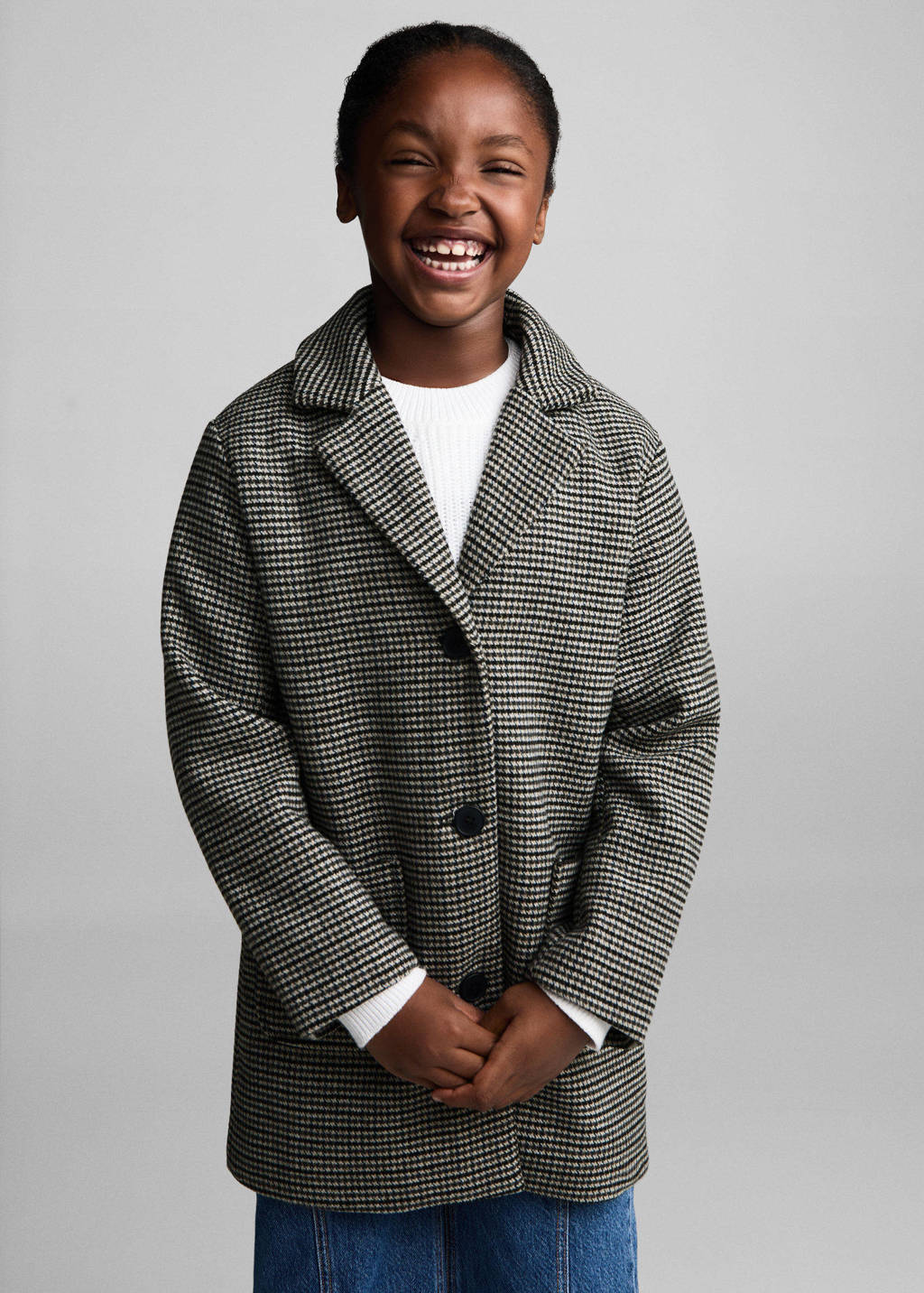 Mango Kids winterjas met pied-de-poule bruin/beige/zwart