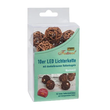 Idena LED Deko-Lichterkette braune Rattanbälle, 10 LED