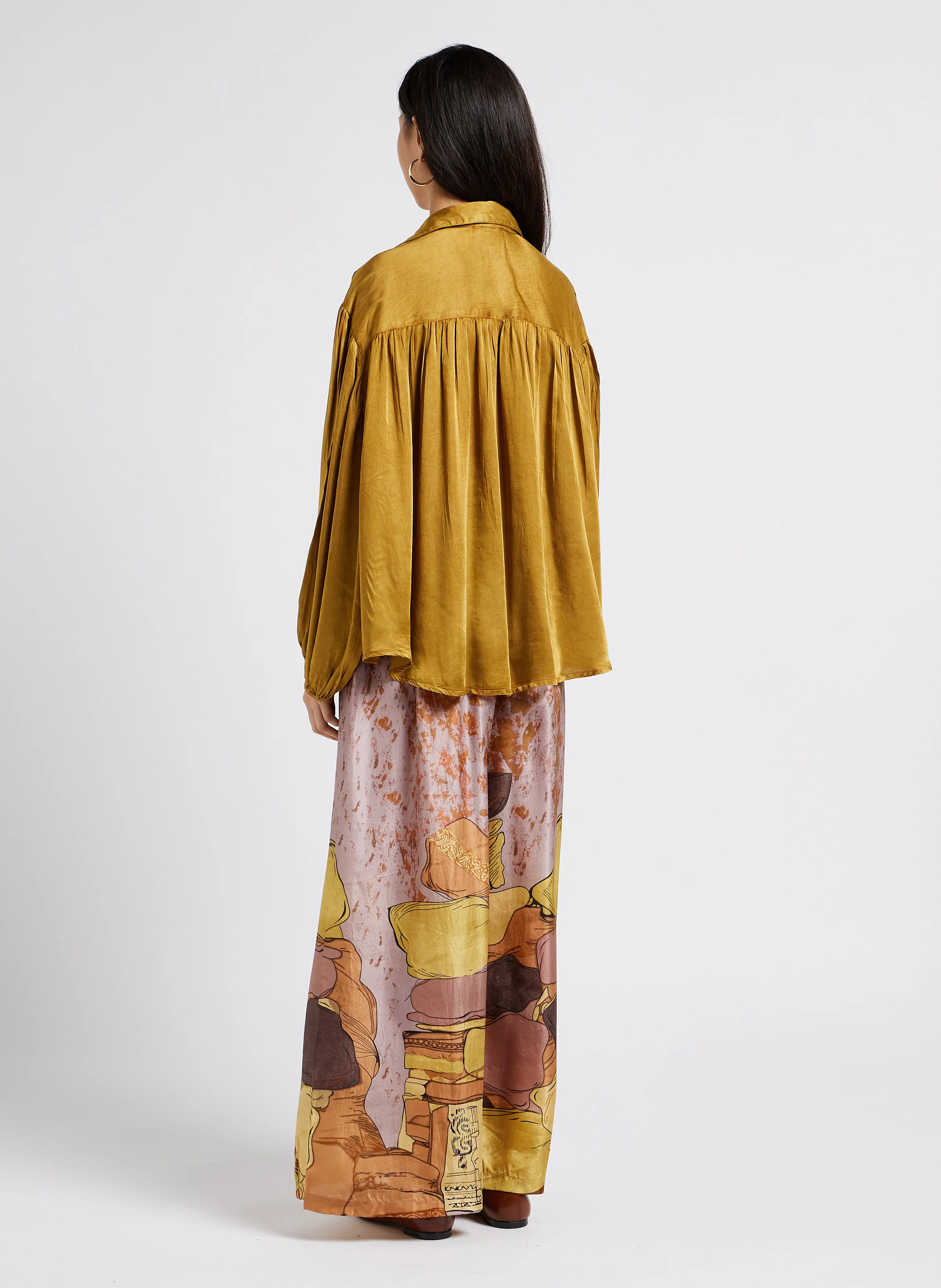 SANGELITE - Pantalon large en soie | Jaune