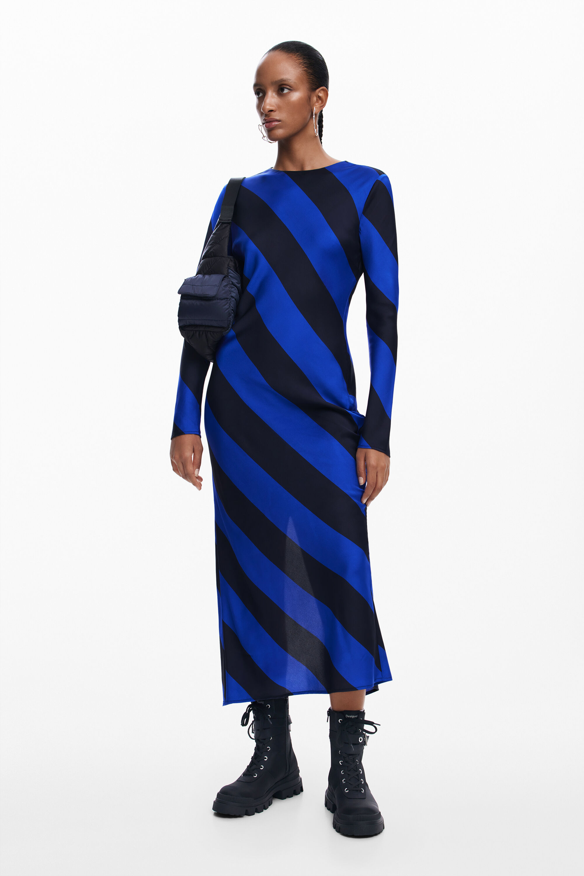vestido midi listrado