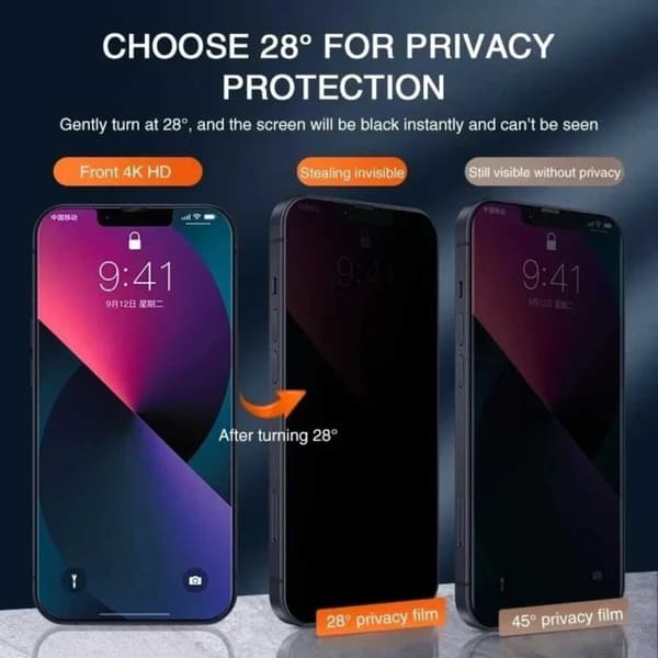 3-Pack iPhone 14 Pro Privacy Skjermbeskytter Full dekning HD herdet glass