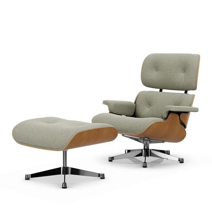Vitra - Lounge Chair & Ottoman, poliert, Kirsche natur, Nubia, crème / sand (neue Masse)