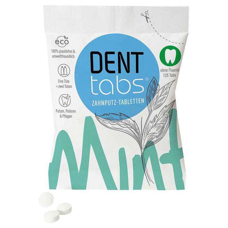 Denttabs Zahnputztabletten stevia-mint fluoridfrei, 125 St