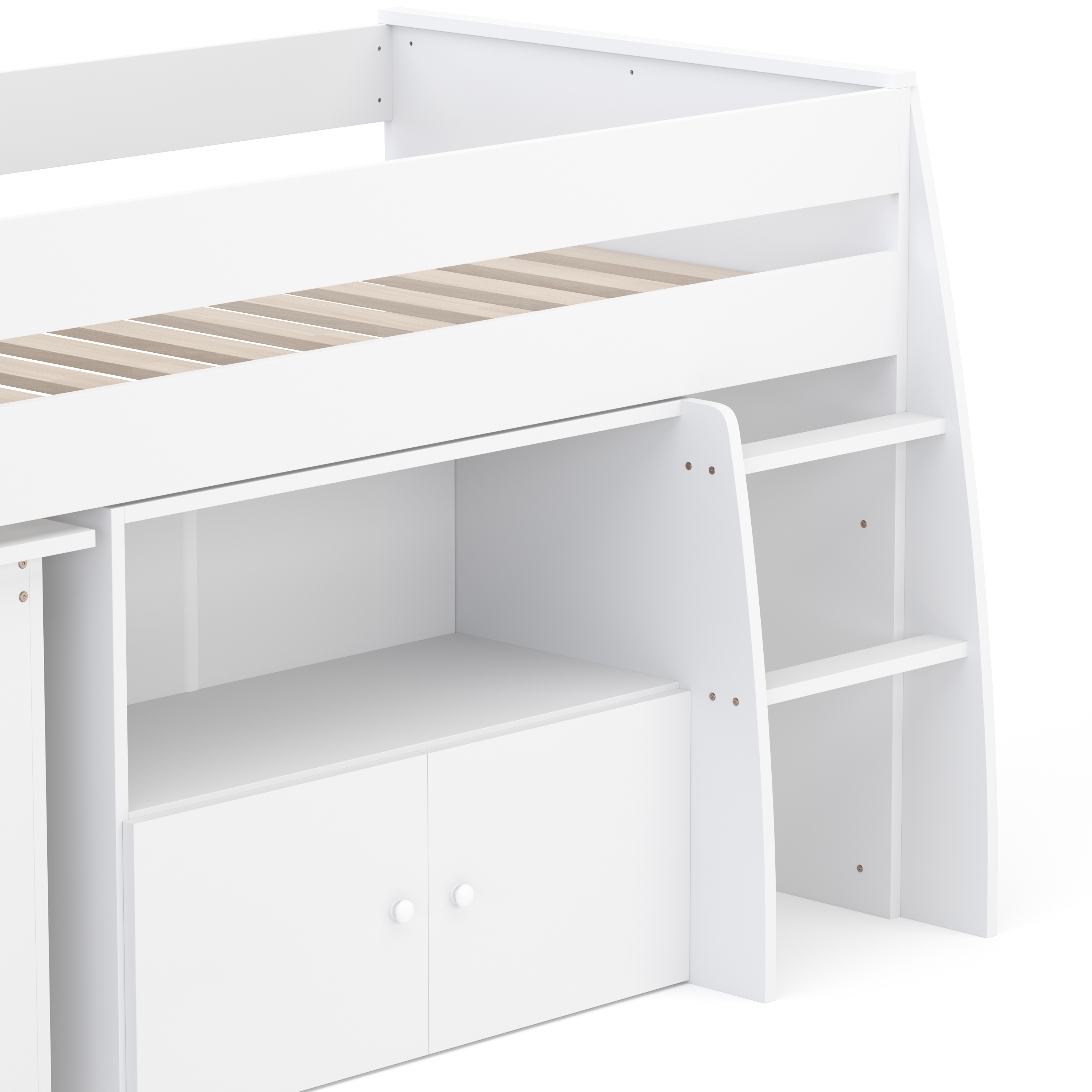 Hochbett Holz STANLEY mit Schreibtisch und Kommode 90 x 200 cm weiss