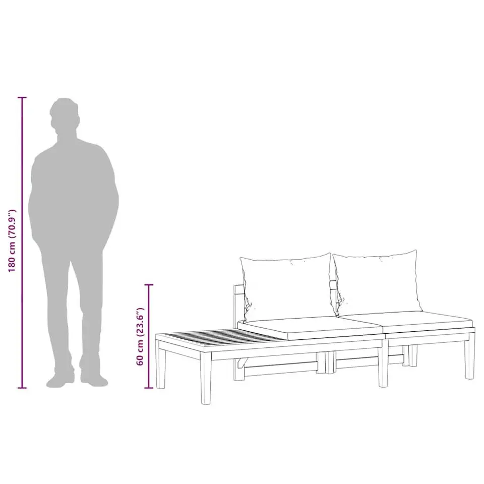 vidaXL - Loungeset - Grijs - Acaciahout - 2 stuks - Met kussens