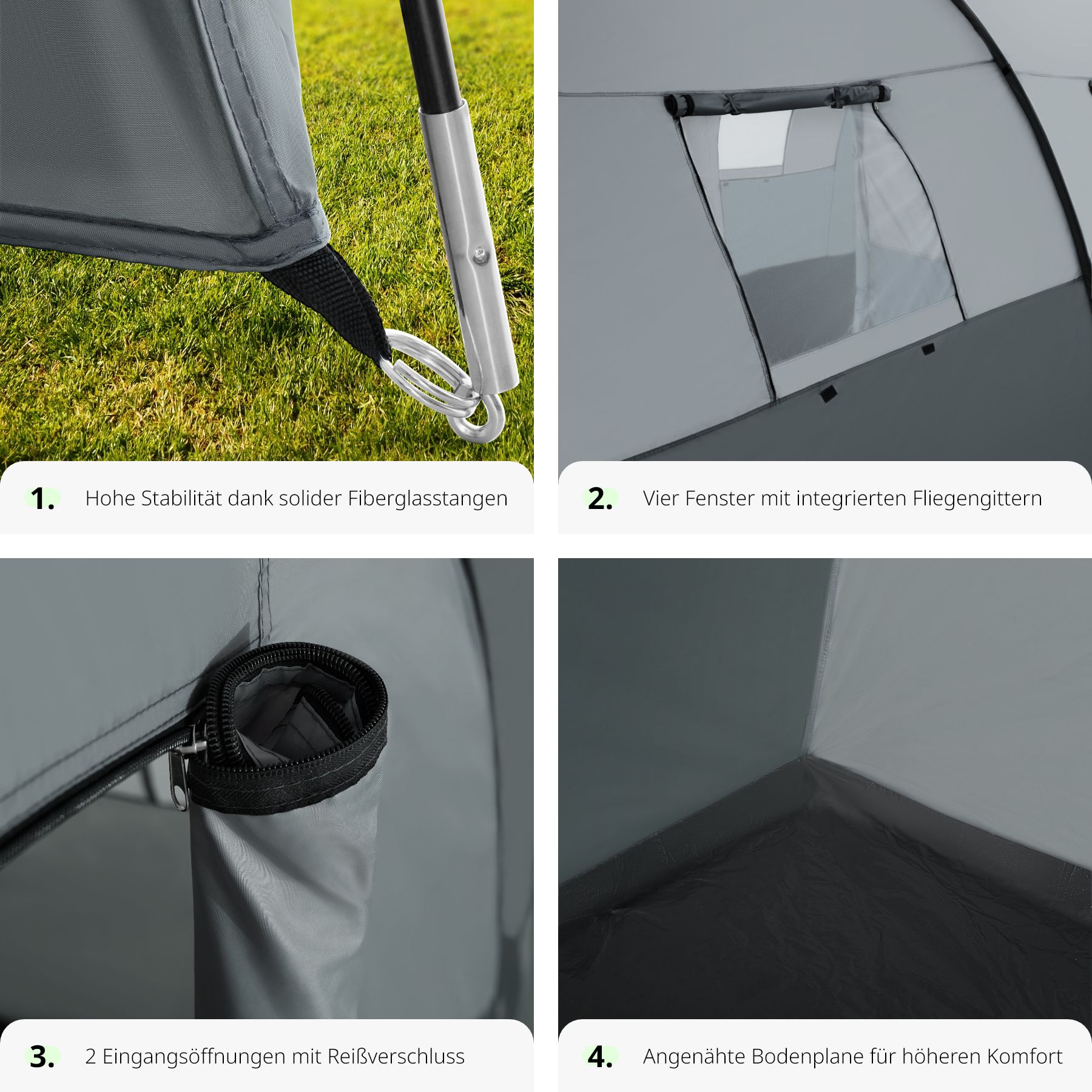 tectake® Tunnelzelt, für 6 Personen, 4 Fenster mit Moskitonetzen, 350 x 480 x 195 cm