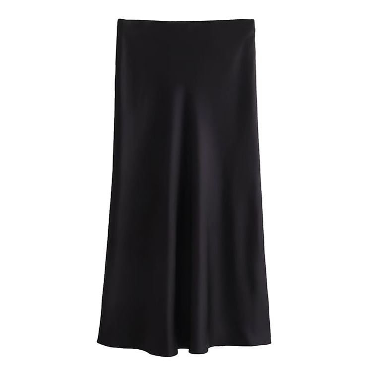 SugaYuja - Hoge taille effen satijnen maxi A-lijn rok