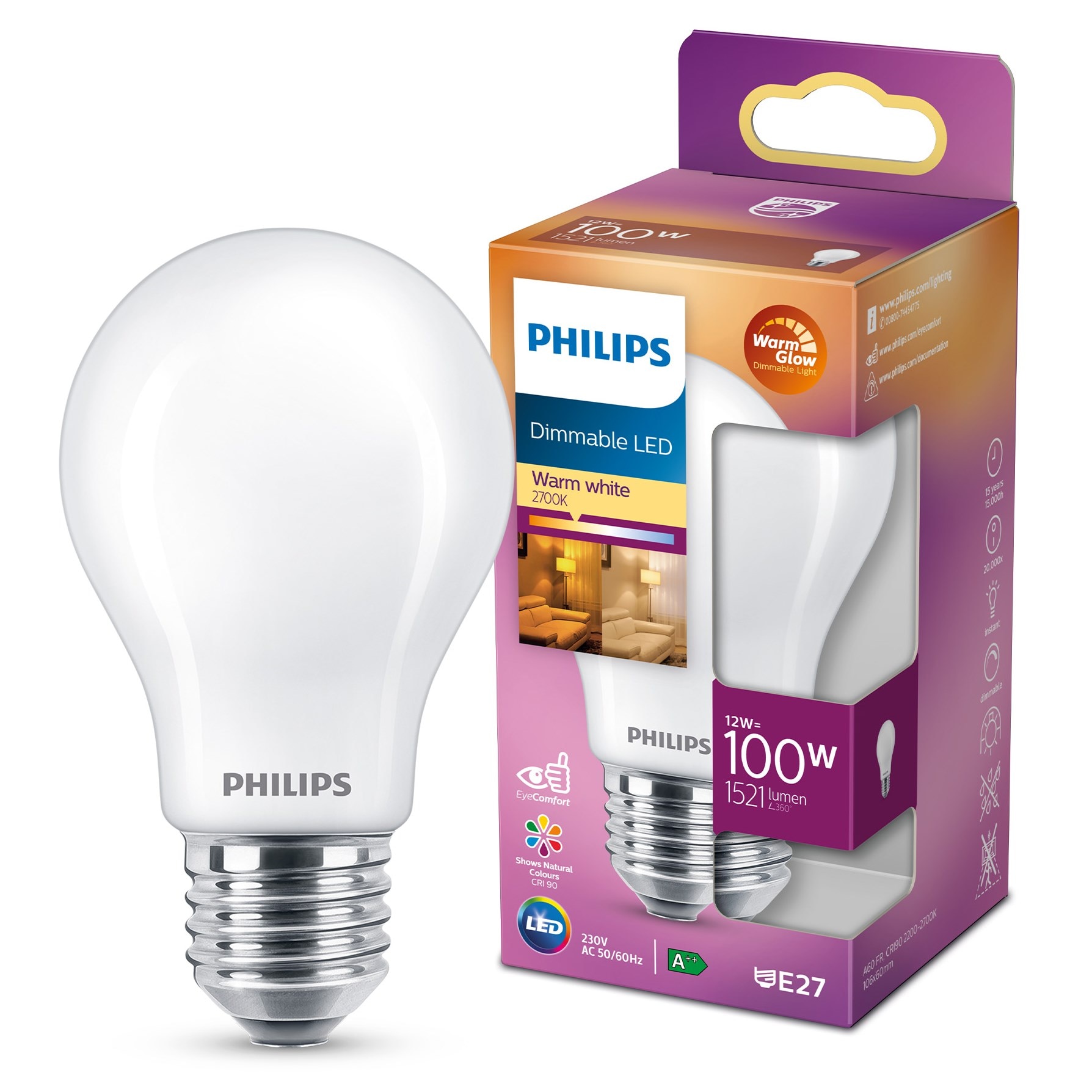 Philips Dimbar LED-pære E27 1521 lm
