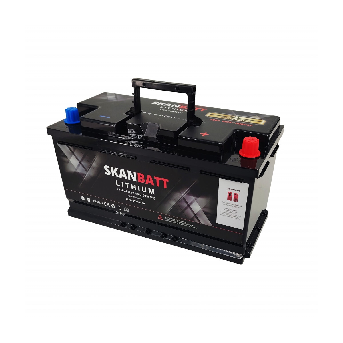SKANBATT Lithium Start- og forbruksbatteri 12V 100Ah 1500CA - Bluetooth