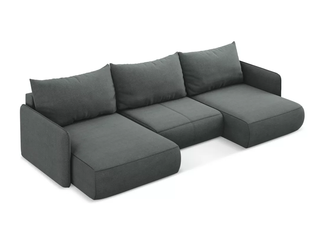Canapé d'angle panoramique convertible en tissu texturé - gris - NANEA