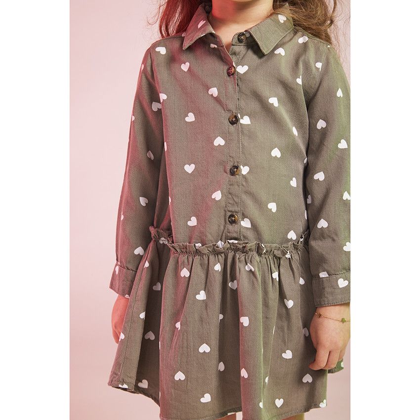 Robe manches longues en lyocell imprimé cœurs pour petite fille - Vert