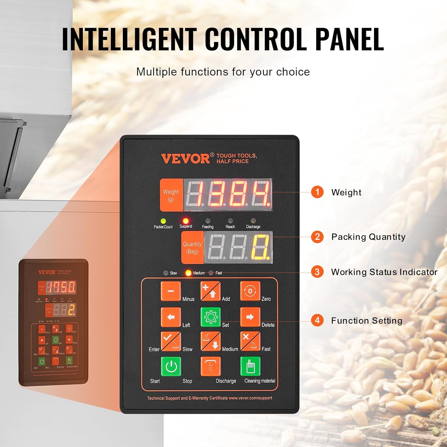VEVOR Partikelfüllmaschine, 20–5000 g, automatische Füllmaschine mit Fußpedal, Edelstahl-Wiegefüllmaschine, Wiegefüller für Bohnen, Samen, Körner, Tee, Granulatverpackung