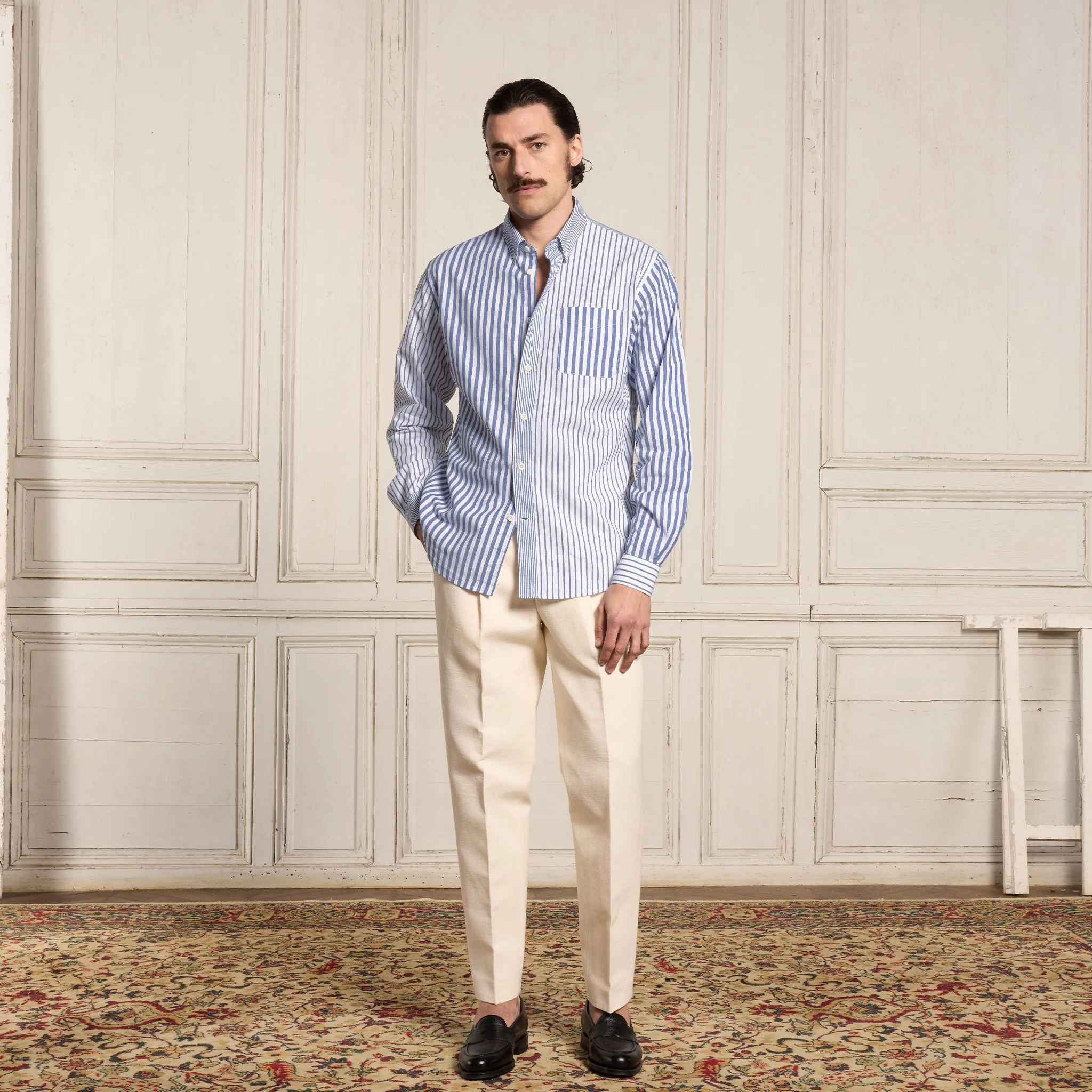 Blue striped cotton and linen shirt