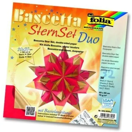 Folia 326/2020 Bastel-Set Bascetta-Stern 20 x 20cm 30 Blatt rot / gold