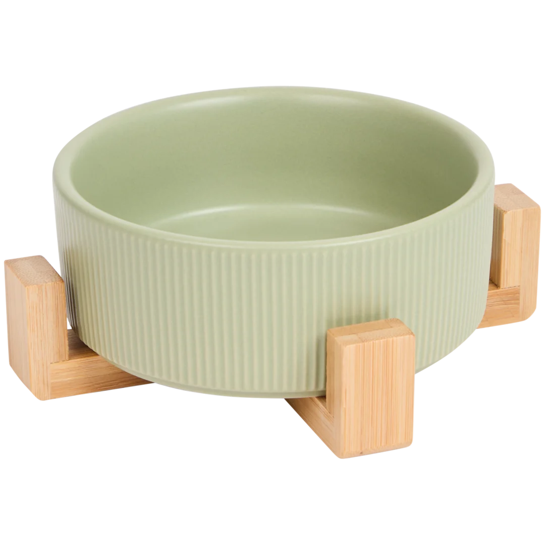 Voerbakje met bamboe standaard 15 x 15 x 5,4 cm | diverse varianten