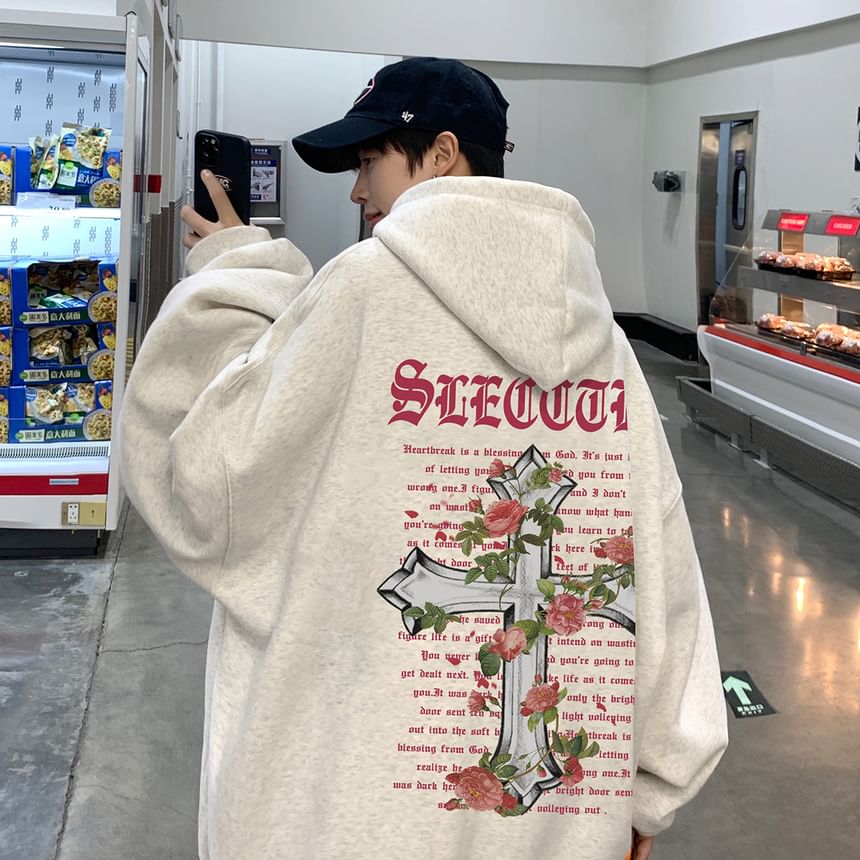 EOW - Fleecegevoerde hoodie met bloemenprint en kruisprint