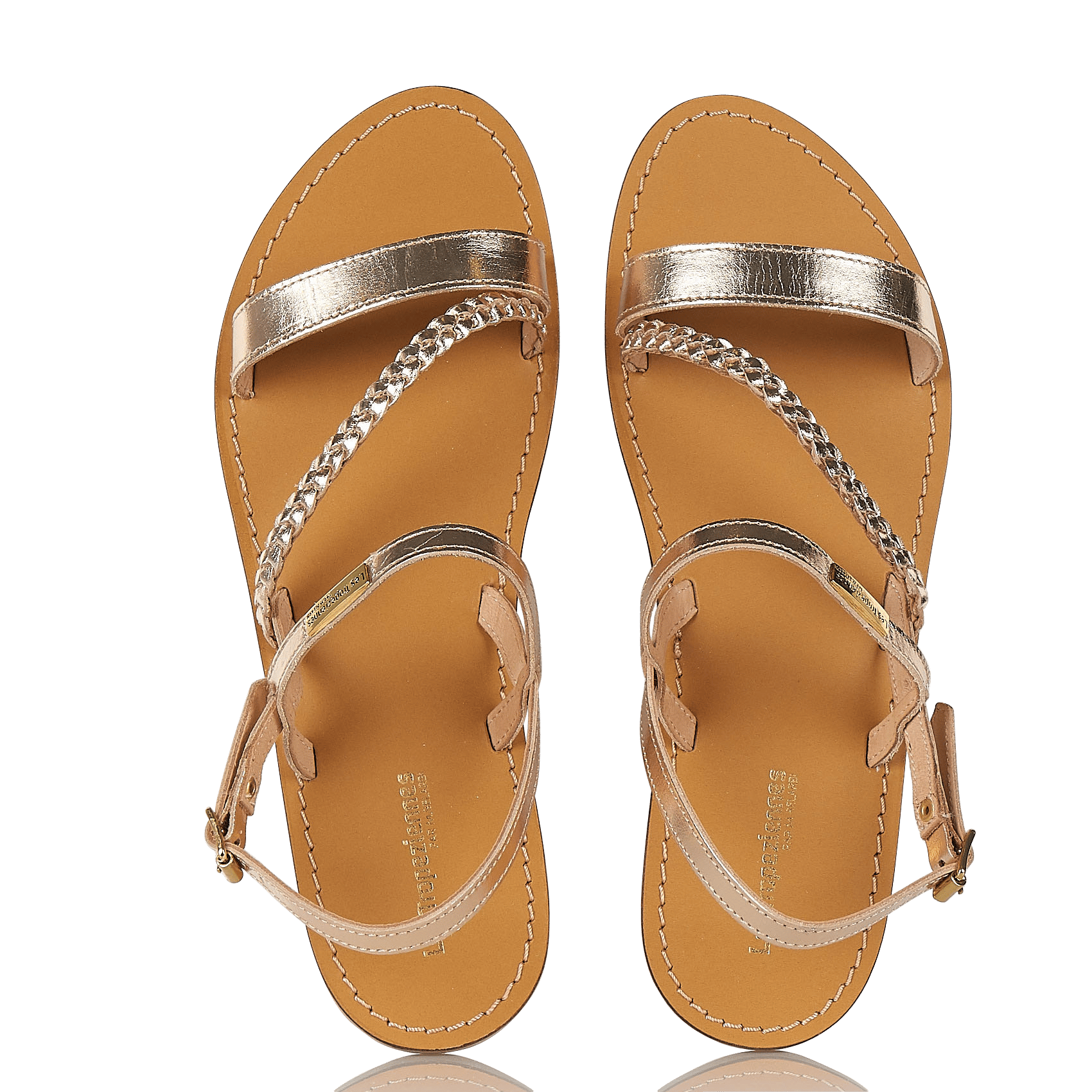 BATRESSE - Sandales plates en cuir doré | Doré
