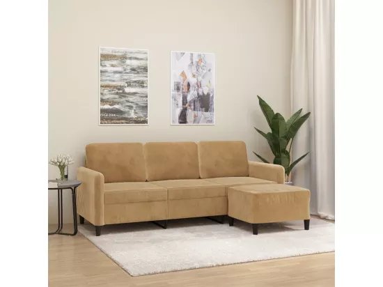 Canapé à 3 places avec repose-pieds Marron 180 cm Velours