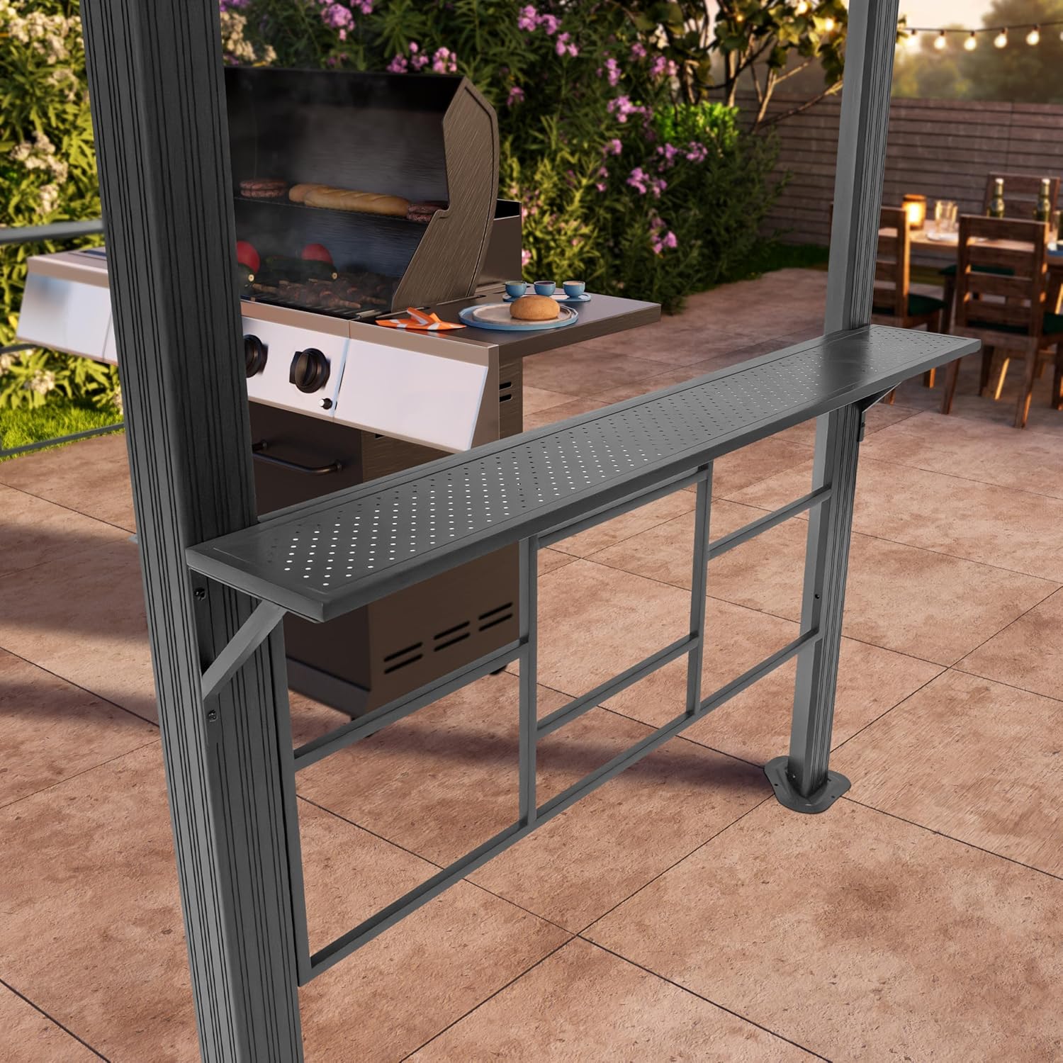 TOOLPORT BBQ Grillpavillon 2,8x1,8 m mit Stahldach Wasserdicht UV-beständig inkl. 2 praktischen Seitenablagen anthrazit