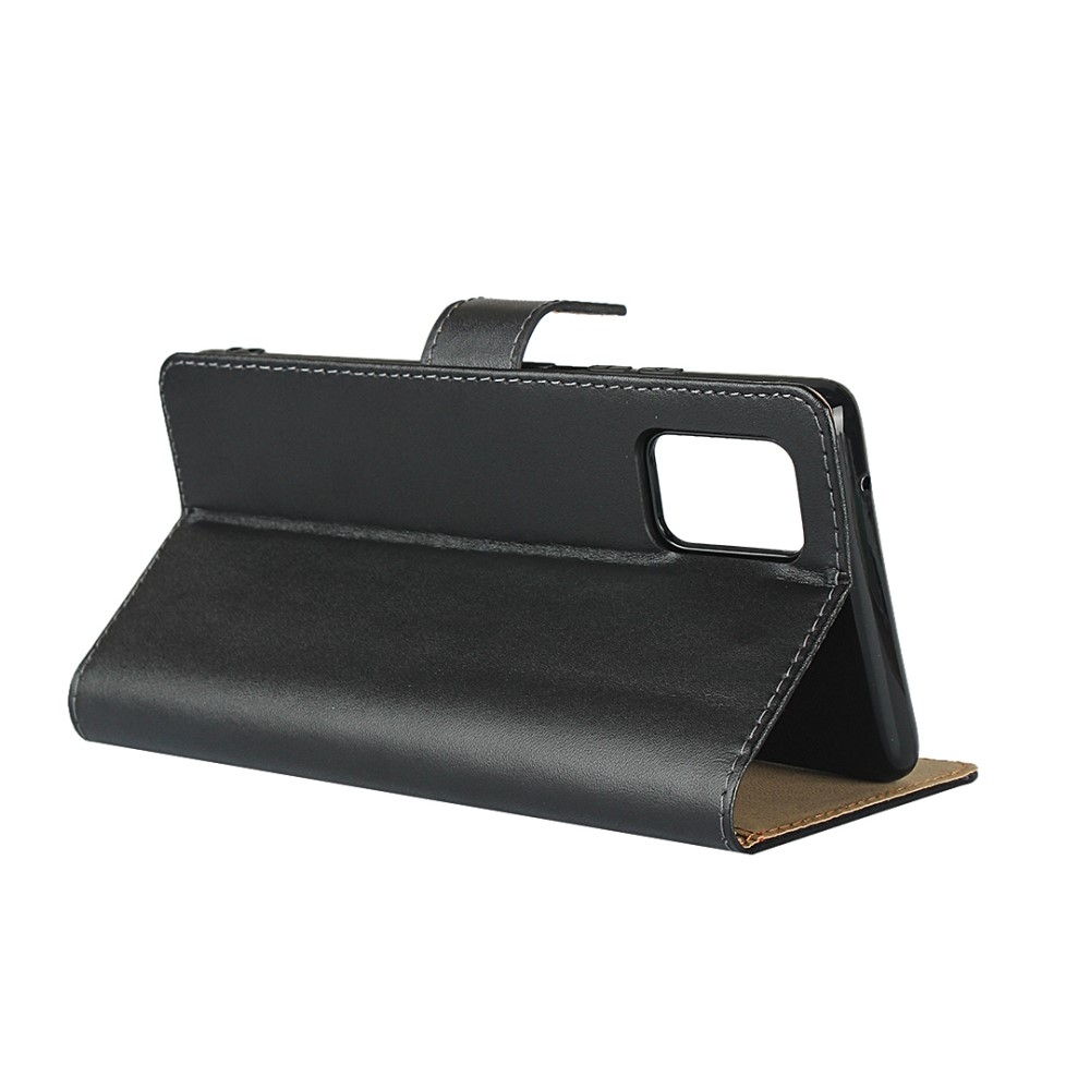 Samsung Galaxy A51 5G Echtleder Tasche Flip Cover mit Kartenfächer - Schwarz
