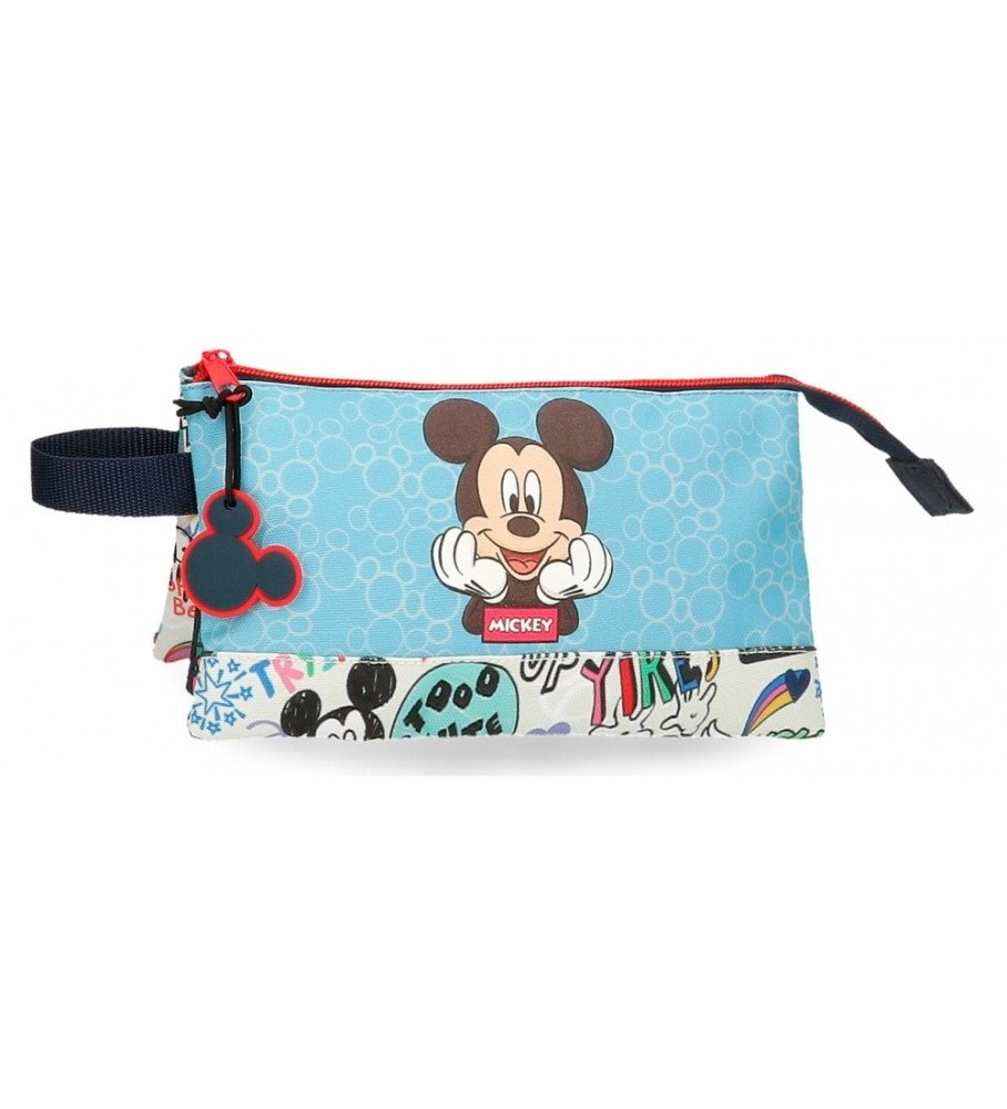 Estojo Disney Mickey Be Cool com três compartimentos, azul