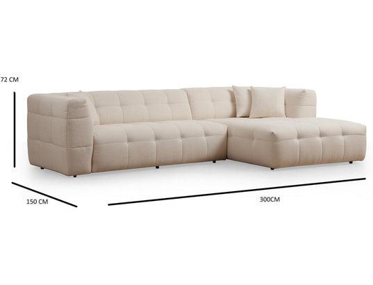 CONCEPT1 - Canapé tissu Cady 3 places angle droit beige 300 x 100 x h72