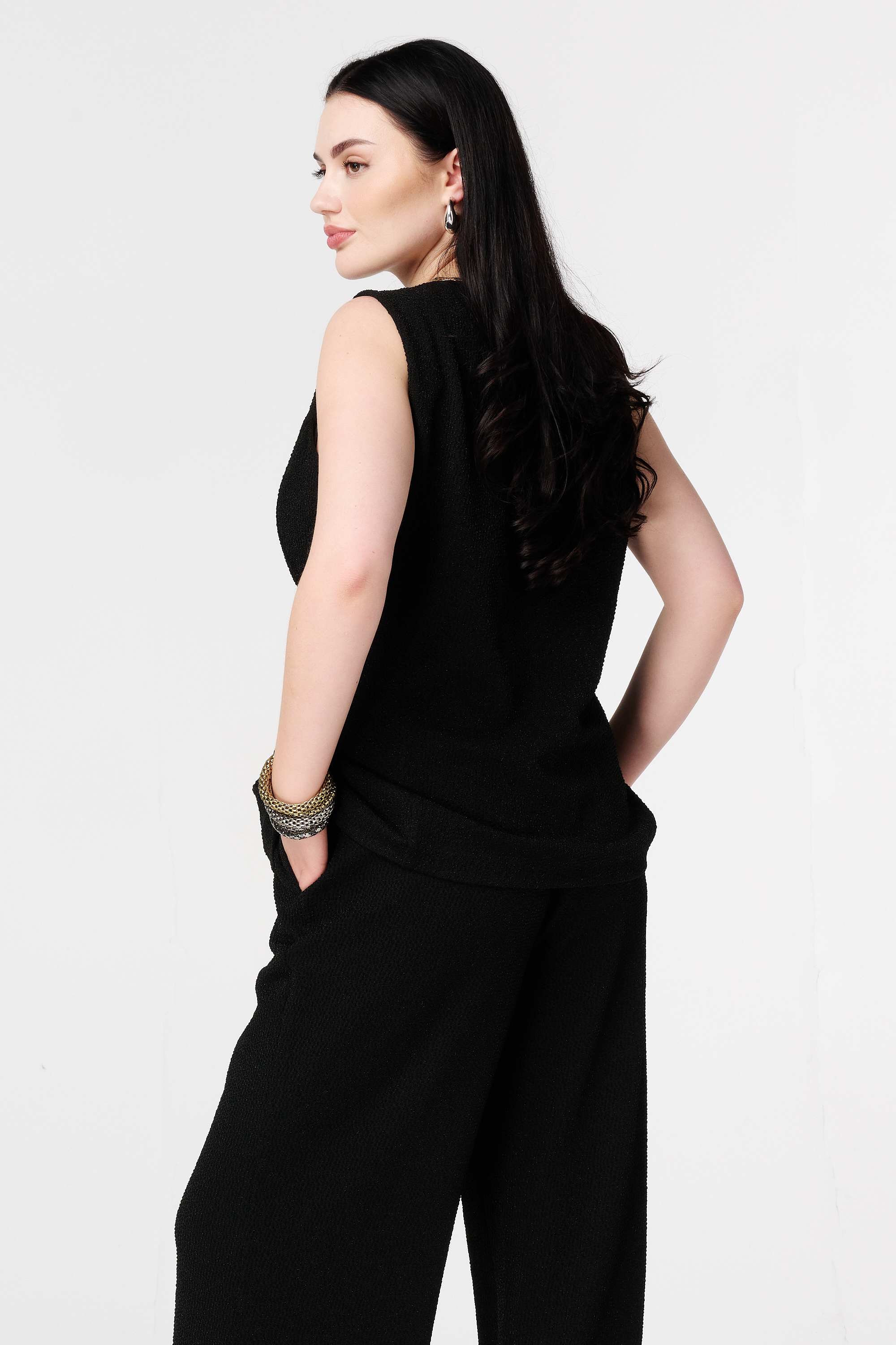Gilet met knopen en lurex Zwart