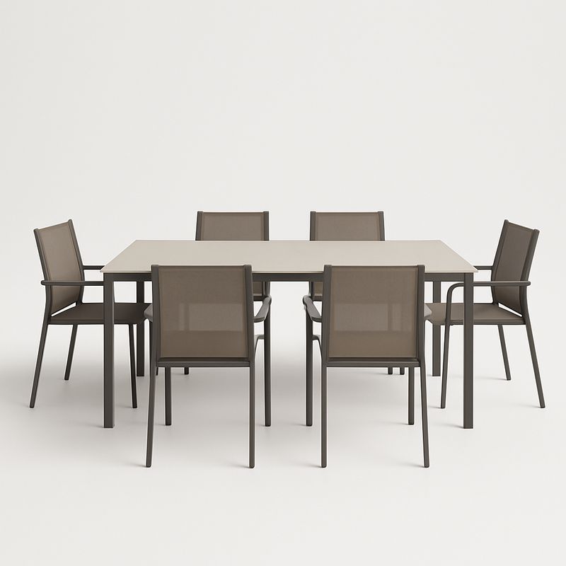 Gartenmöbelset Esstisch Aluminium/Textil Braun mit 6 Stühlen