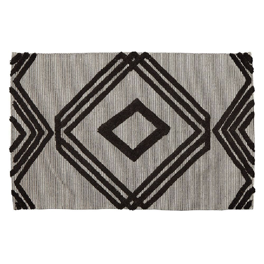 Tapis rectangulaire en jute motif tufté gris noir 120x170 cm