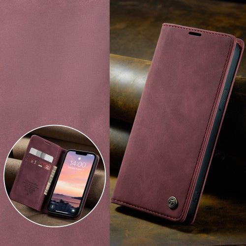 iPhone 16e Leder Tasche Flip Wallet Etui mit Kartenfächern - Rot