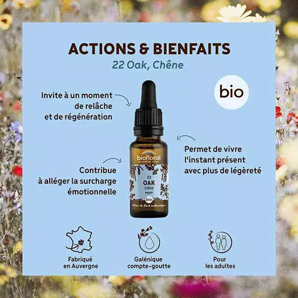 Óleo de Bach Floral Biofloral 22, Óleo de Carvalho Orgânico Demeter 20 ml