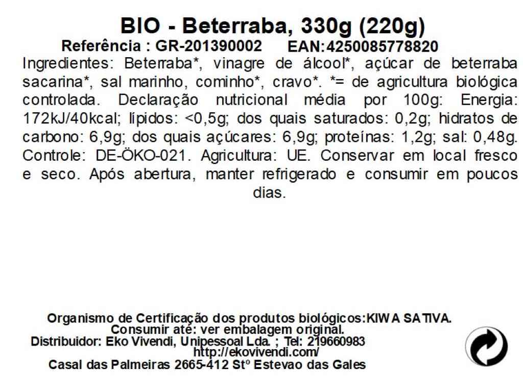 BETERRABA GREEN BIO 330(220)G