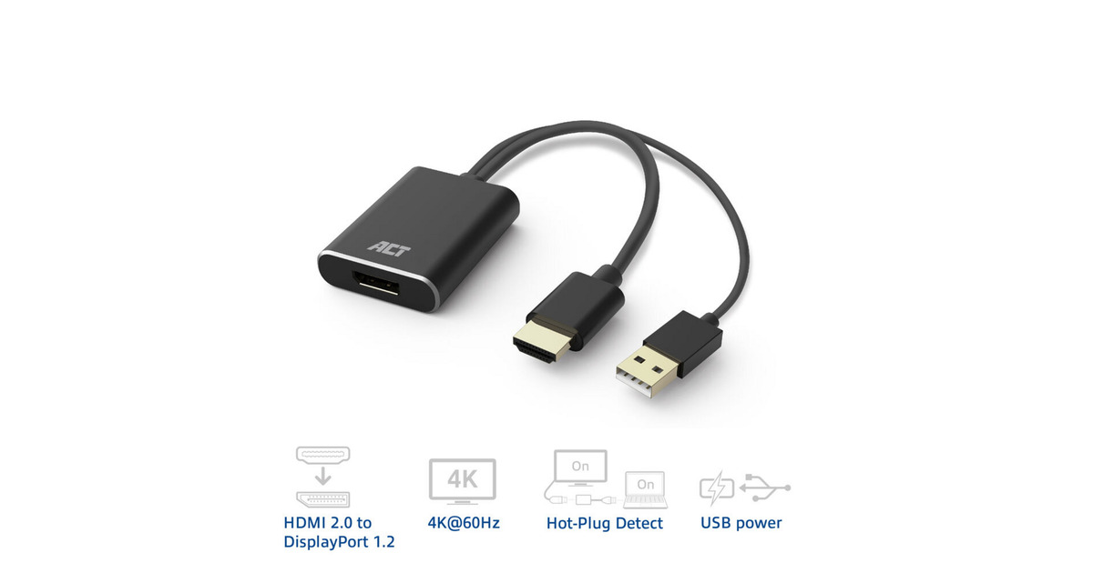 ACT ConnectivityHDMI naar DisplayPort adapter, 4K@60Hz  (Zwart)