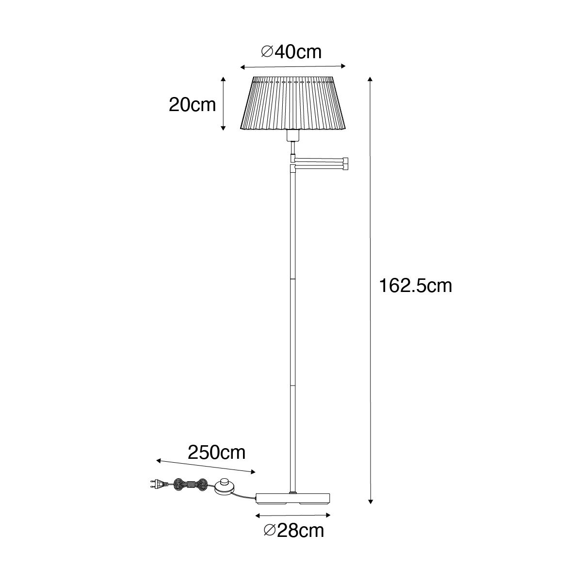 Vloerlamp brons met wit plisse kap en verstelbare arm - Ladas Deluxe