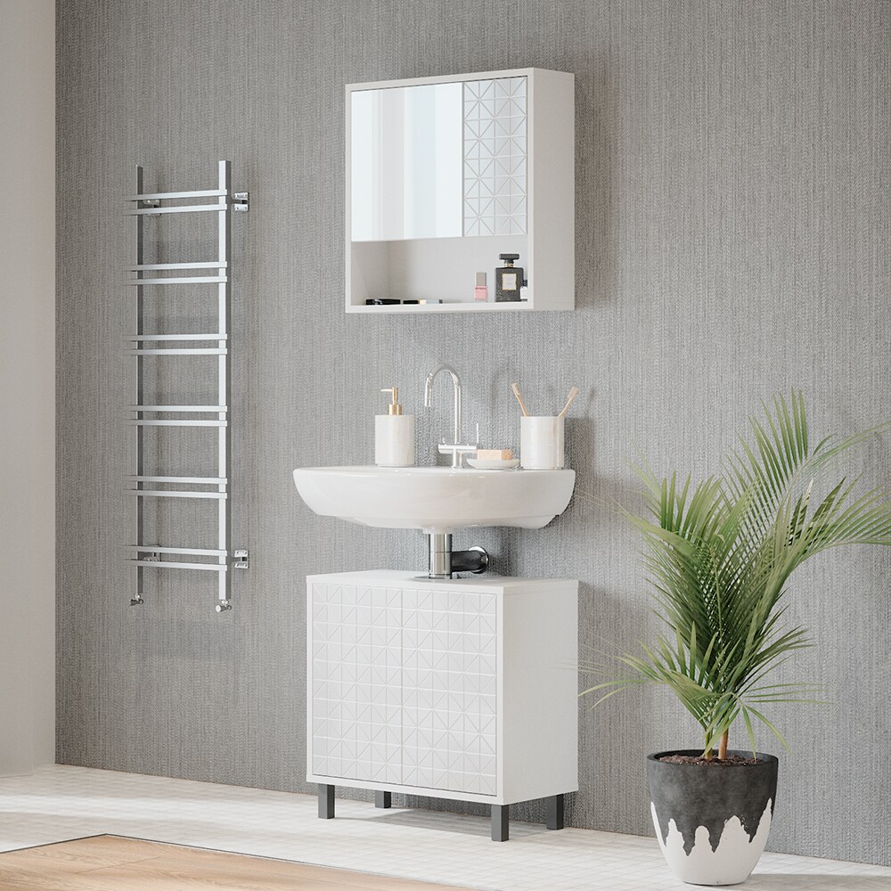 Vicco Badmöbel-Set Agasta weiß, Badezimmerschränke 3D Optik