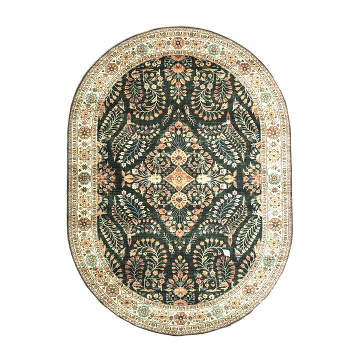 Ovaal vintage buitenkleed - Santo Flora Donkergroen