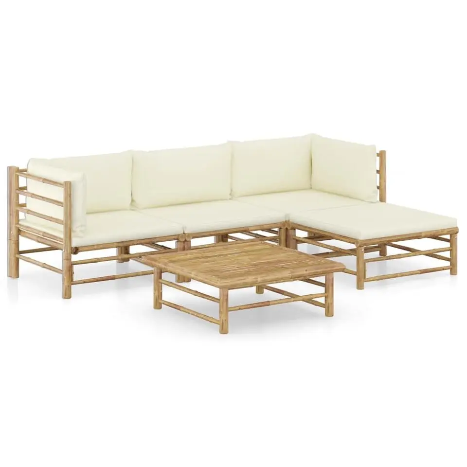 vidaXL - Loungeset - Wit - Bamboe - 5 stuks - Met kussens