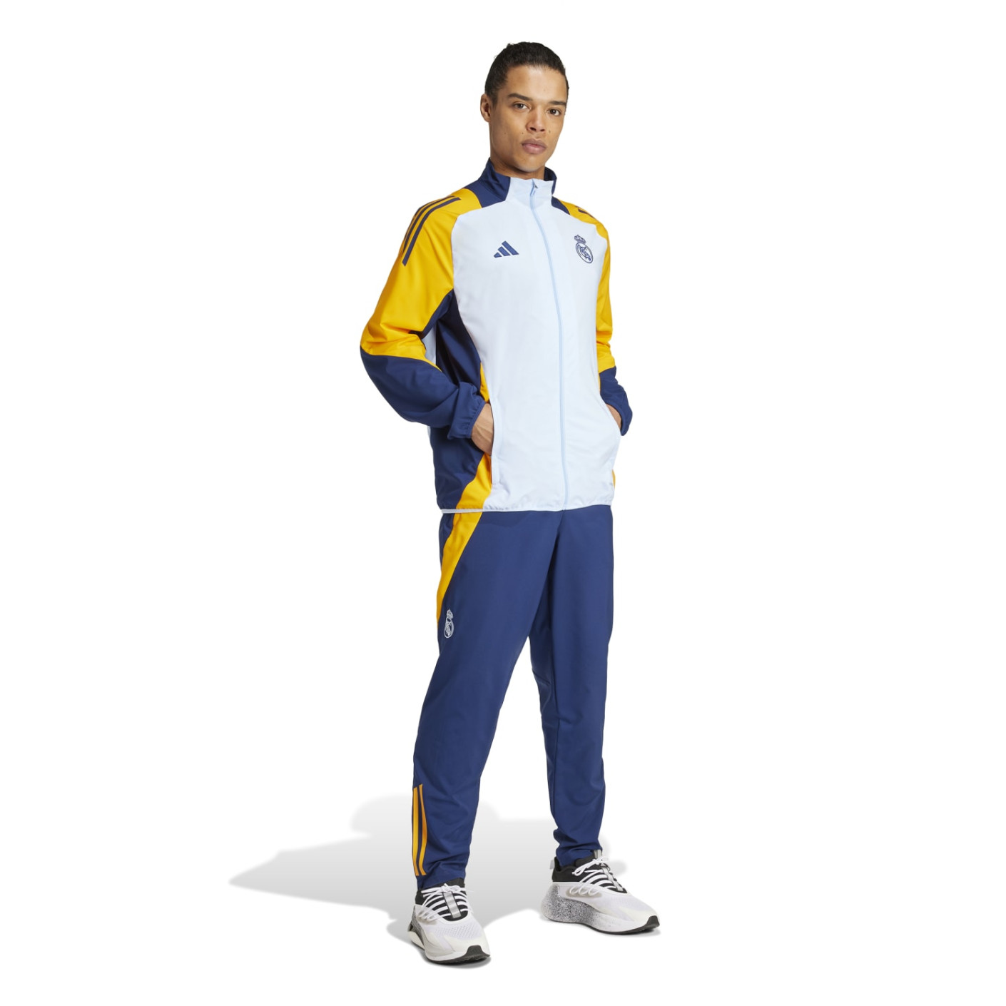 Adidas Real Madrid Presentatie Trainingsjack 2024-2025 Lichtblauw Donkerblauw Geel