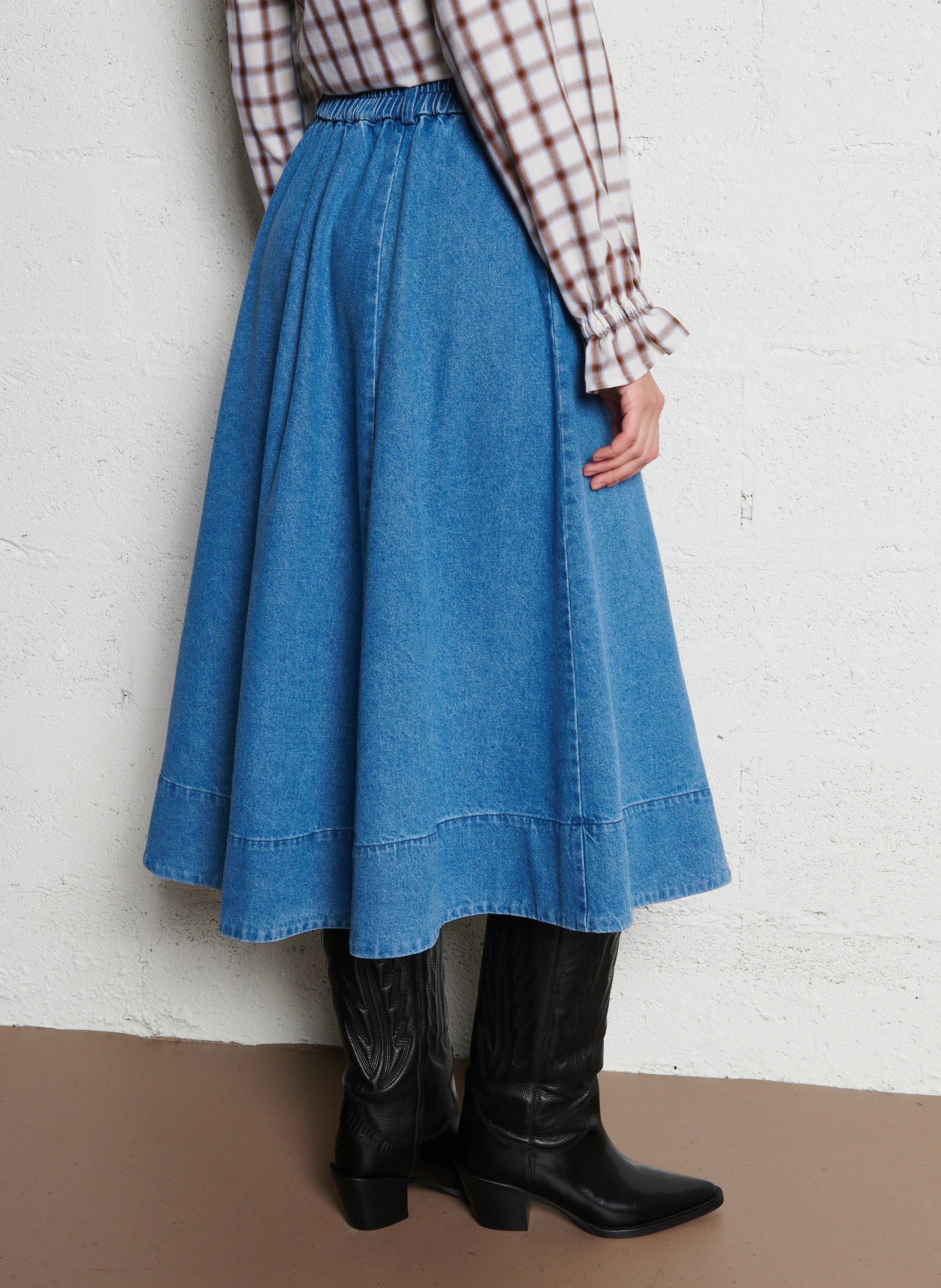 LOELLA - Jupe midi en coton | Bleu