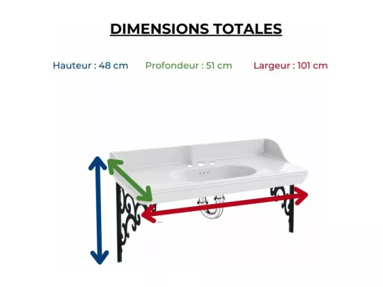Pack plan vasque suspendu 3 trous JACOB DELAFON Cléo 1889 + colonne droite + siphon chromé