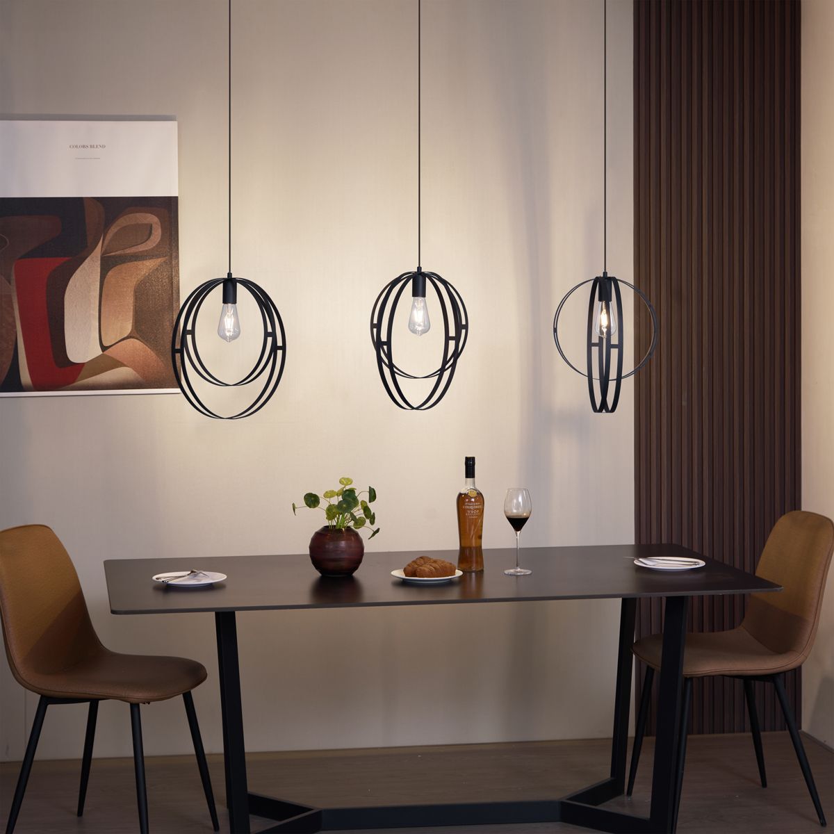 Design hanglamp zwart langwerpig 3-lichts - Indu
