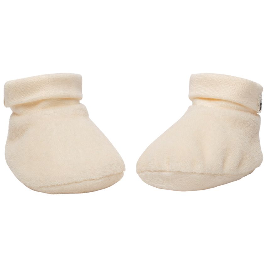 Chaussons en velours avec étiquette étoile pour bébé fille - Ecru