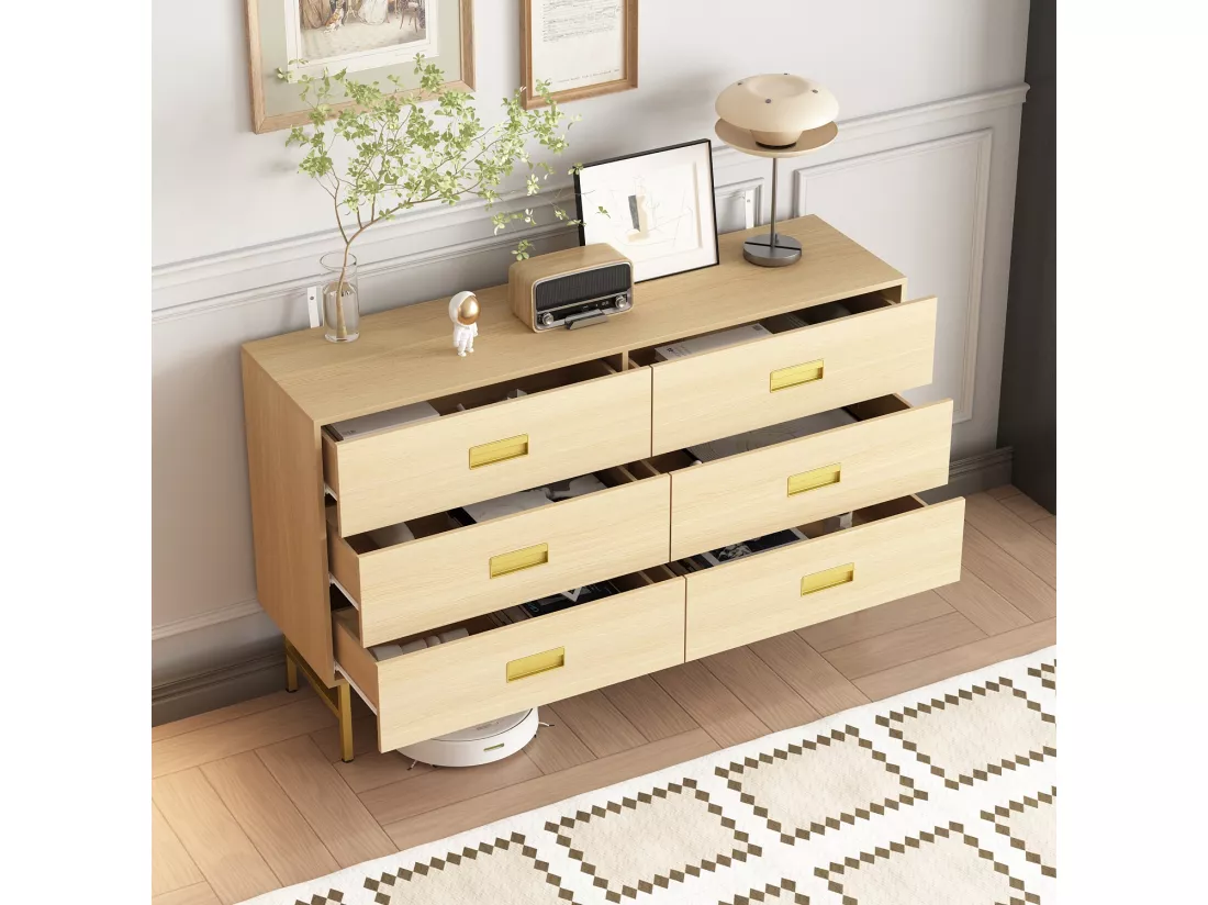Commode moderne avec 6 tiroirs pieds et poignées en métal Chambre Salon Bureau 40x69.5x95cm Blanc