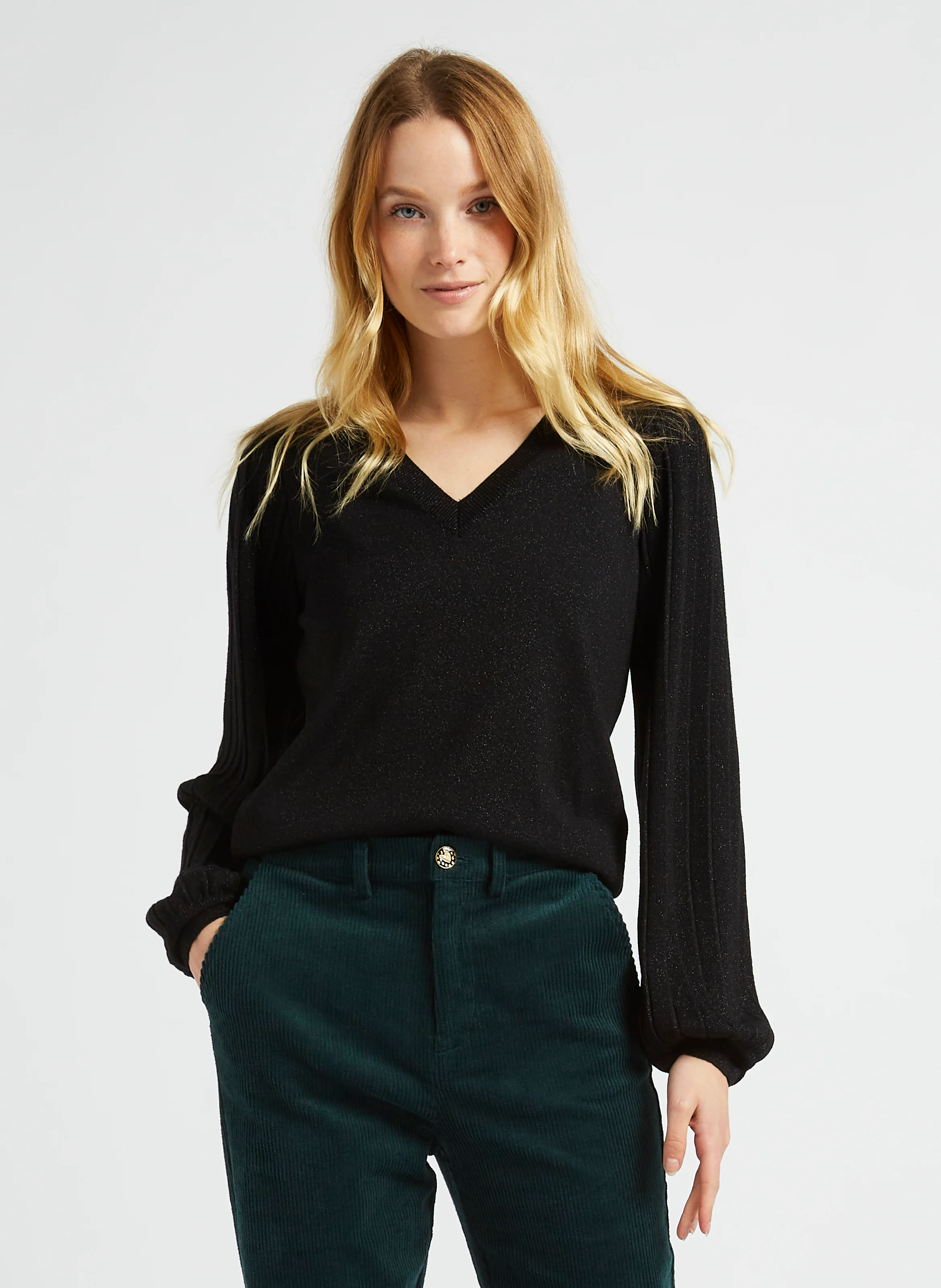Pull droit à col V | Noir