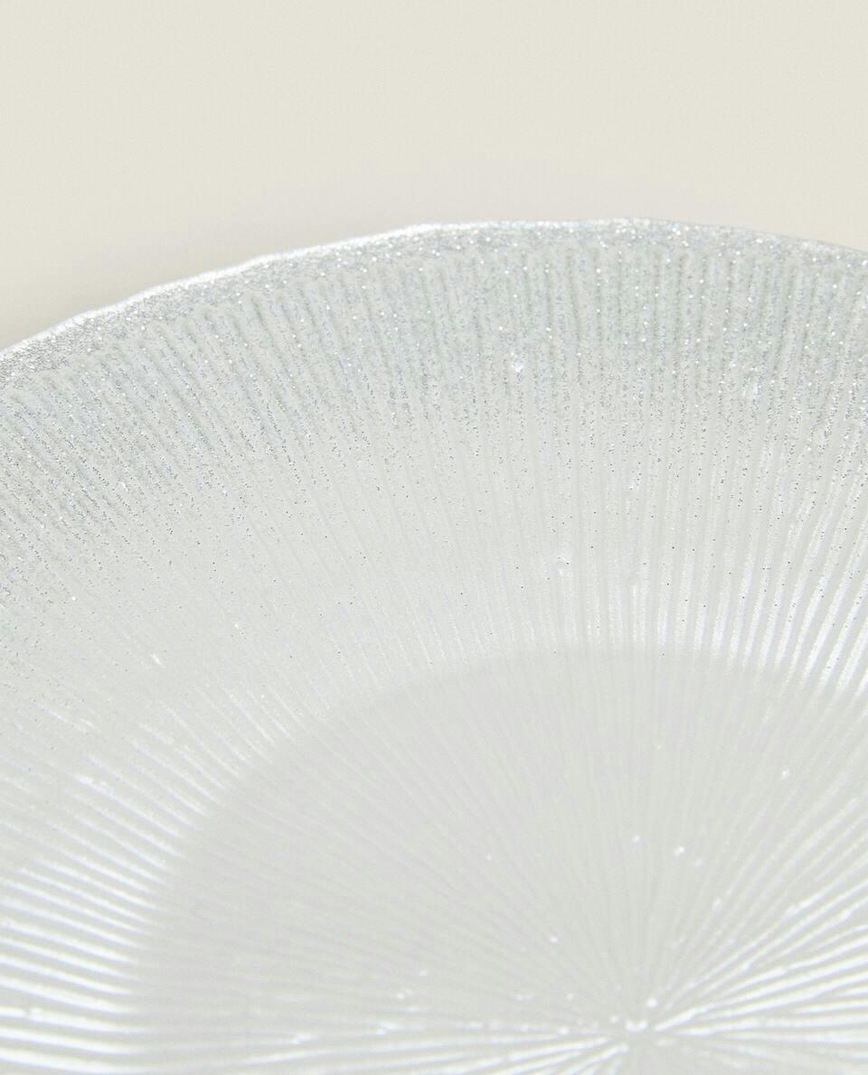 PRATO DE SOBREMESA DE VIDRO COM GLITTER NATALINO